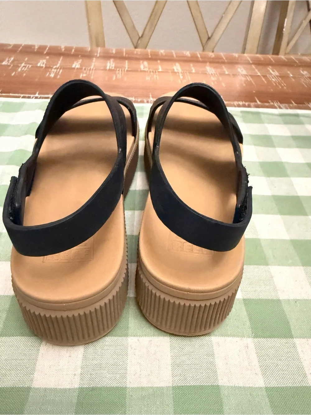 Reef Black Strap Sandals with Tan Footbed
